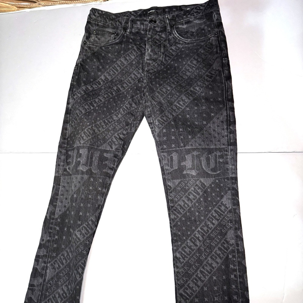 Purple Brand Jeans 30 31 P001 Black Gothic Laser Print AOP Skinny Denim
